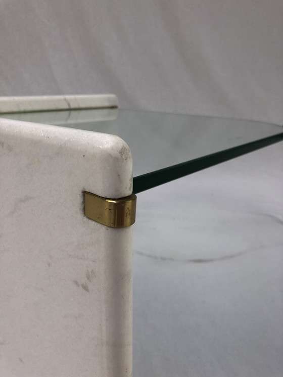 Image 1 of Italiaanse bijzettafel Set, marmer en glas