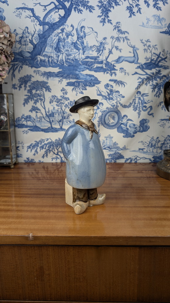 Image 1 of Denbac pour Noyer botella de licor antropomorfa de un pastor de Berrichon, cerámica de principios del siglo XX