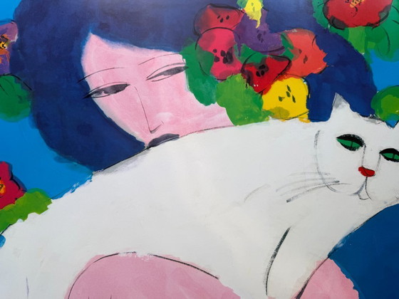 Image 1 of Walasse Ting (1929–2010), Girl with a Cat Galerie Asbæk, Copenhagen, 1987, copyright Walasse Ting, New York/Yves Riviere, Paris
