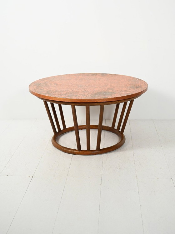 Image 1 of Scandinavian round bamboo and copper coffee table