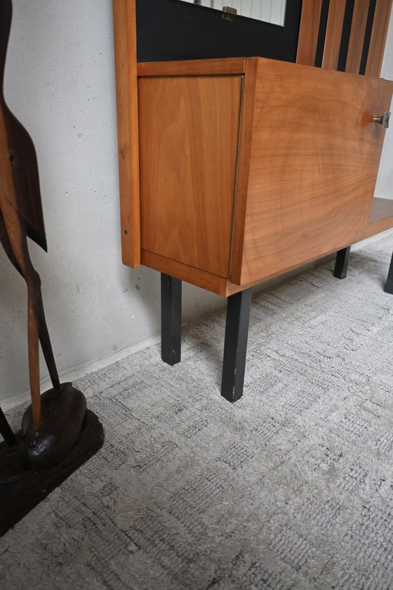 Stilvolle 50er Jahre Garderobe-Kleiderständer, Aufbewahrungsschrank, Holz, Glas, Braun (Foto 7 von 10)