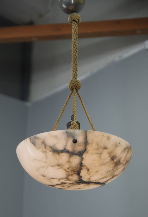 Art Deco Albasten Hanglamp, handgesneden, jaren 1920