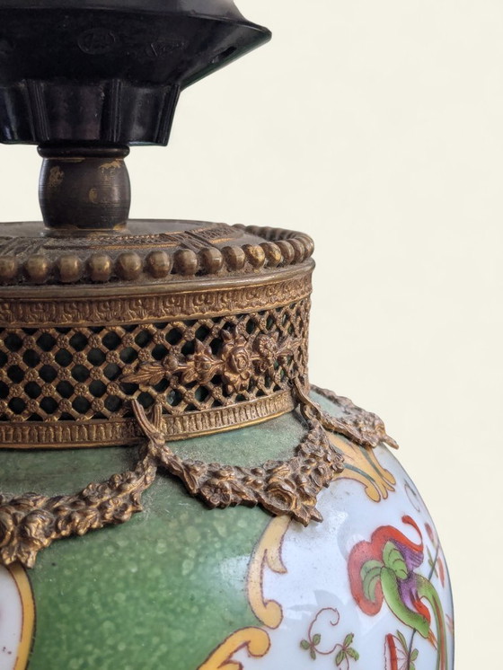 Image 1 of Rare lampe de table vintage Mid Century | Porcelaine & Abat-jour en tissu | Lampe de chevet rétro des années 50/60