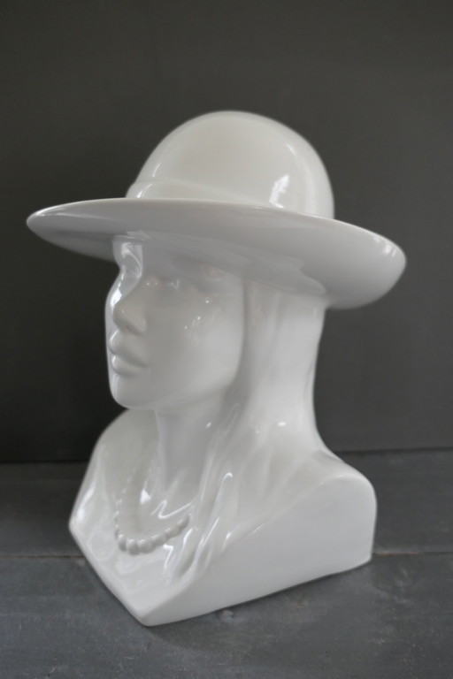 Vintage Statue Bust Woman Glossy White