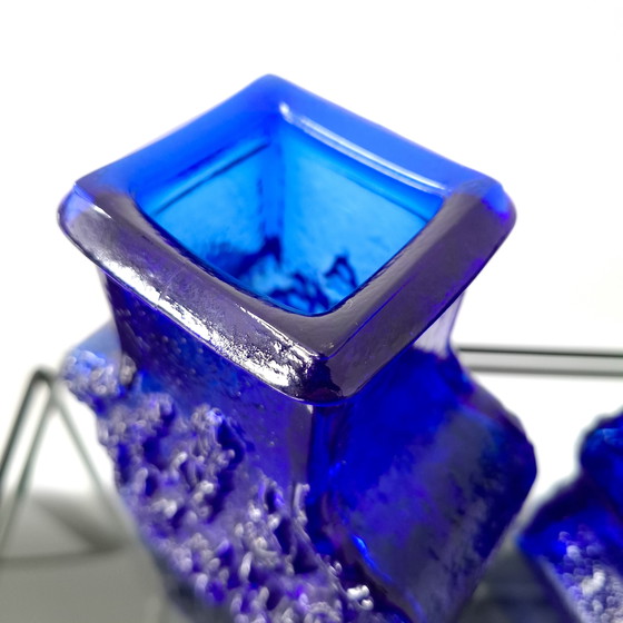 Image 1 of 2x vintage royal blue vase Lars Hellsten Skruf Sweden