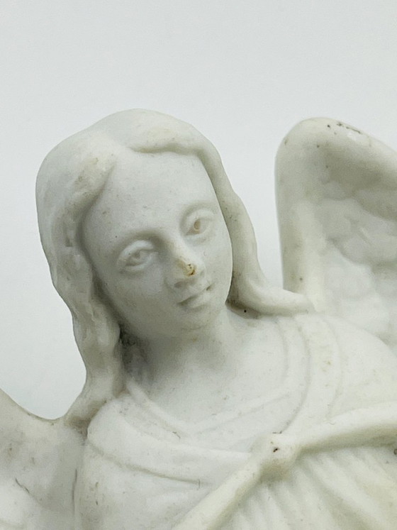 Bénitier mural Ange en biscuit de porcelaine, Objets déco, Céramique, Blanc, Vintage (photo 7 sur 10)