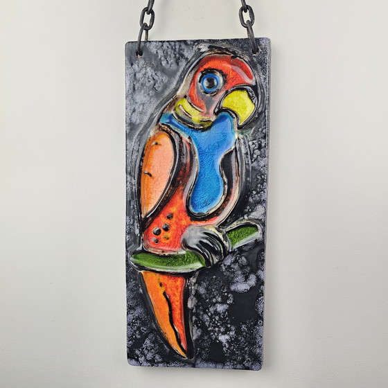 Image 1 of Targa murale vintage della Germania Ovest Fat Lava, realizzata da Carstens Luxus. Colori: blu, rosso e arancione, con l&#39;imma