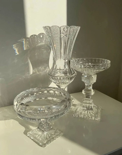 Rare Set of 3 Bohemian Crystal Objects – Historicism Period (ca. 1880-1890)
