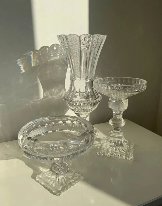 Image 1 of Rare Set of 3 Bohemian Crystal Objects – Historicism Period (ca. 1880-1890)