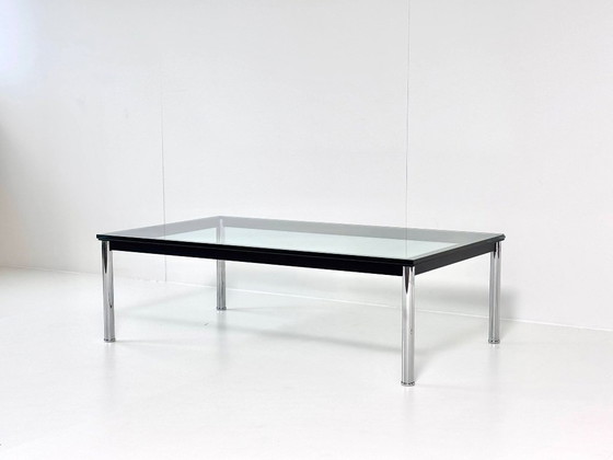 Vintage Glass Coffee table, Chrome & black metal frame, Made in Italy, Transparent, Modern (photo 3 of 15)