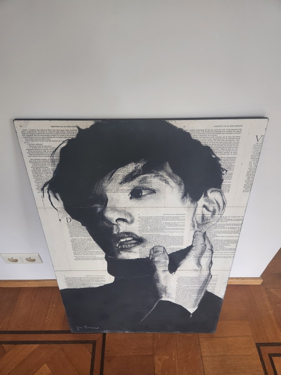 Image 1 of Unique Mixed Media Portrait on Antique Newspaper – 90x60 cm