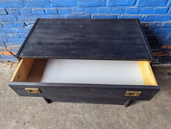 Image 1 of Vintage black Danish chest of drawers / brass