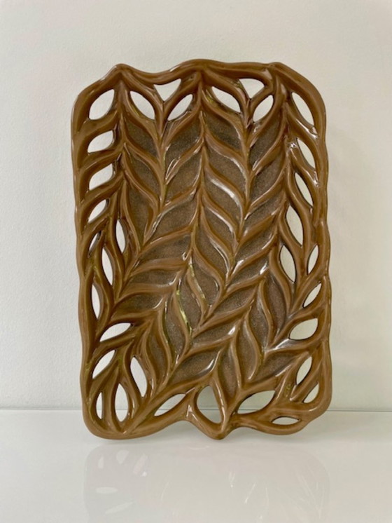 Image 1 of Rare bol vintage en céramique avec tissage organique - 32.5 x 22 cm