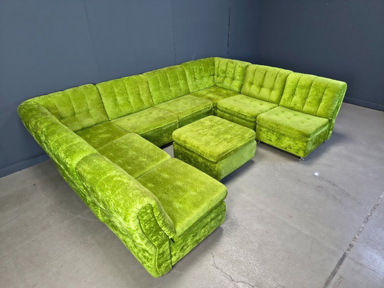 Image 1 of Ensemble de canapés modulaires vintage en velours vert, années 1970