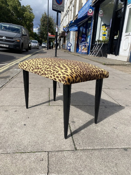 Paolo Buffa 1950s Italian Ebonized Stool In Jim Thompson Silk Cheetah Velvet Animal Midcentury Modern Restored And Upholstered