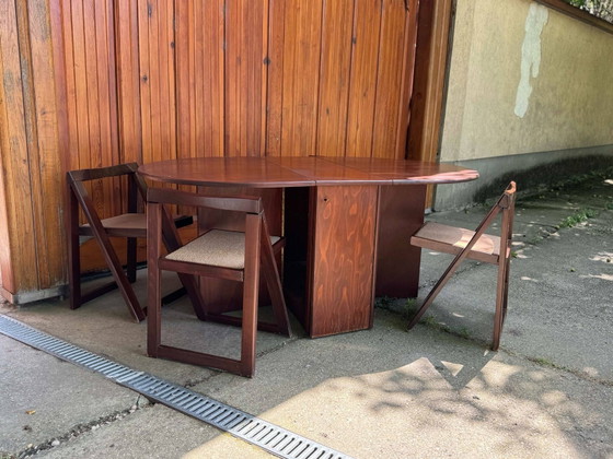 Sedie pieghevoli e tavolo da pranzo a ribalta vintage, anni '60, set di 5 – Jacober (Aldo), Set da pranzo (photo 6 of 6)