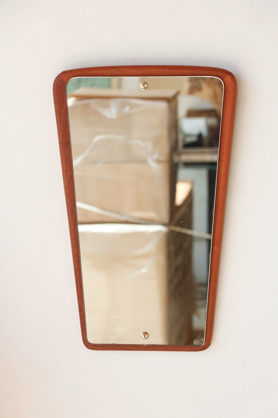 Image 1 of Vintage Teak Wall Mirror - Scandinavian Asymmetrical Design, 50s