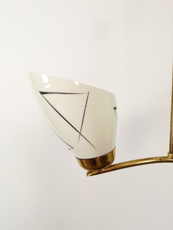 Image 1 of Beautiful art deco chandelier, vintage pendant light, ceiling light, two-arm chandelier, mid-century modern chandelier, Yugoslav