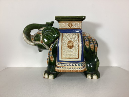 Vintage keramieken olifant plantentafel seventies 