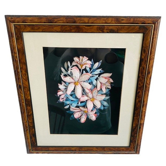 Image 1 of Scultura di carta 3D vintage incorniciata con fiori