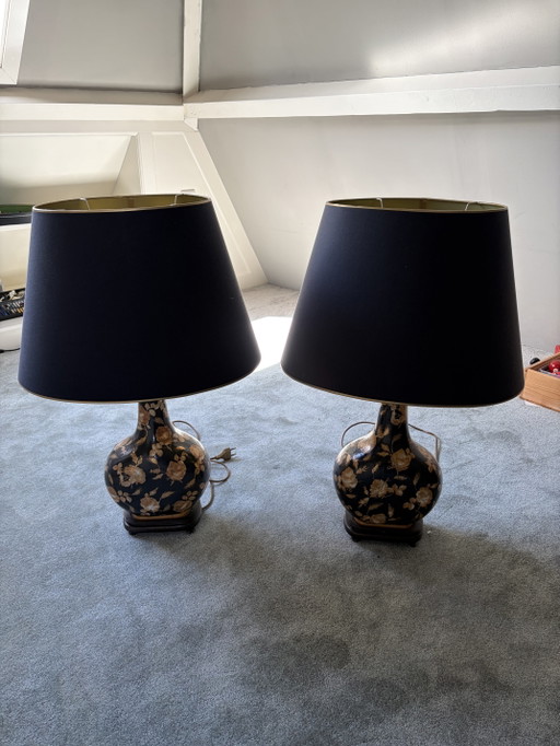 Lot de 2 Lampes Vintage Vase Or et Noir