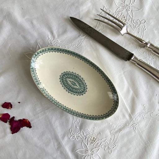 Small earthenware appetizer dish, antique Creil and Montereau ironstone, English green service