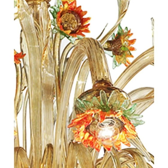 Image 1 of Murano Glass “Sunflowers” Chandelier – Venetian Style in Amber & Green