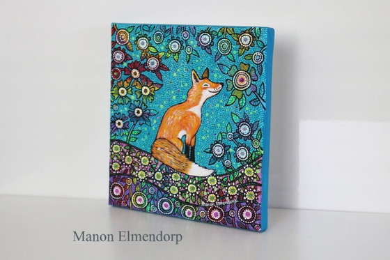 Image 1 of Unique Hand-painted Painting Fox New 20x20 cm