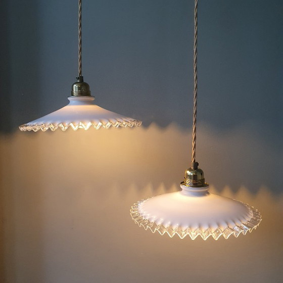 Set Vintage Pendant lamps Opaline glass - Transparent Decorative Edge – Metal (photo 6 of 24)