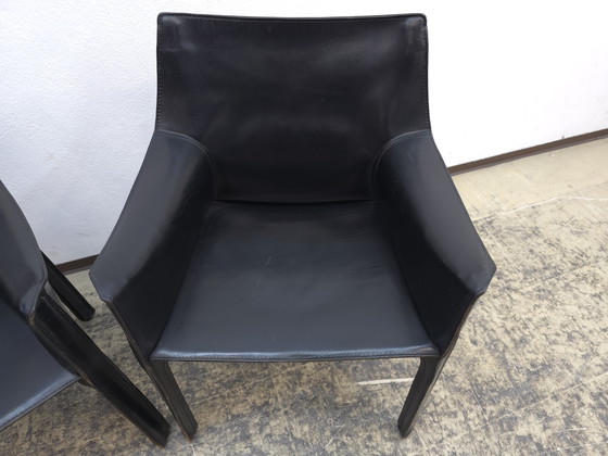 Image 1 of Cassina Cab 413 Set Designer Fauteuil Lederen Stoel Zwart