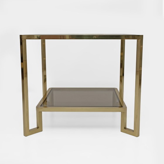 Image 1 of Vierkante messing salontafel van Guy Lefevre voor Maison Jansen, Frankrijk, jaren 70.