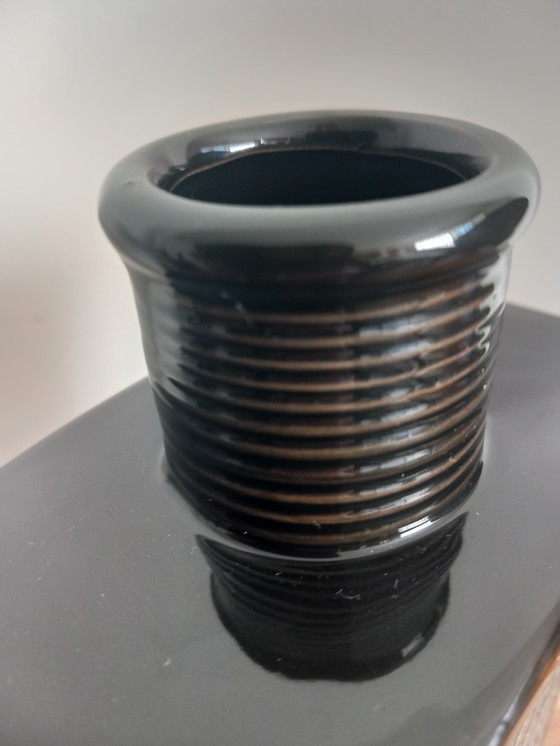 Image 1 of Large Modernist "Flasque" Vase – Vitreous Black Enamel – 26 cm – Architectural Design – 1970/80
