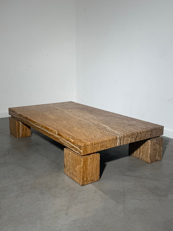 Structural Travertine Rosso Coffee Table – Brutalist Design (photo 4 of 9)