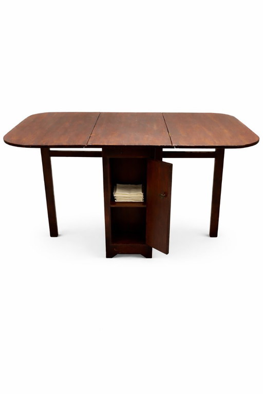 Tavolo pieghevole vintage con ante a ribalta – Legno scuro, circa 1950