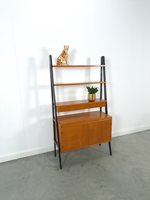 Mobiletto da parete in teak svedese con scrivania e cassetto
