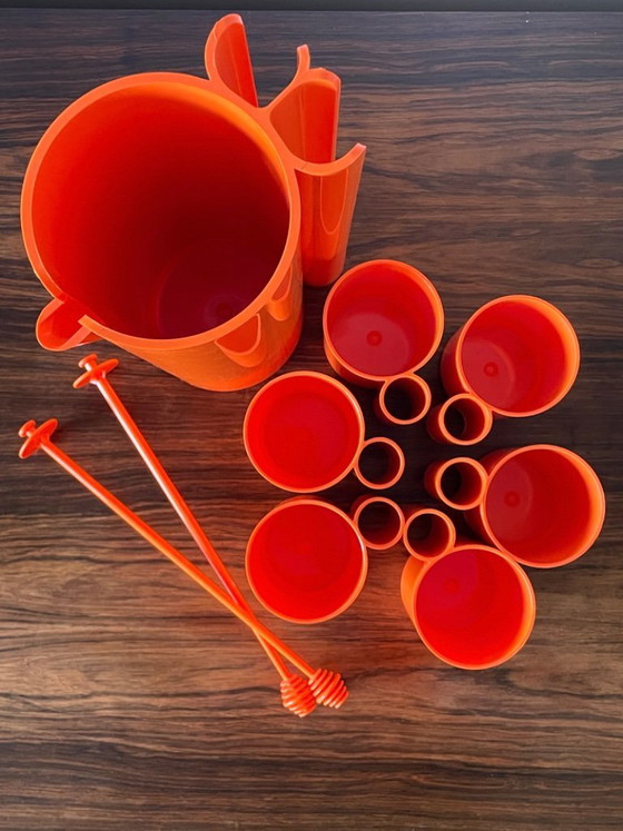 Image 1 of Servizio da succo di frutta vintage francese anni '70, confezione da 9 bottiglie di aranciata Vitrac