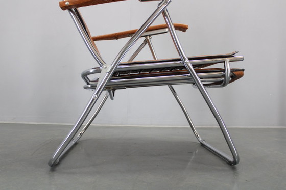 Image 1 of Sedia da salotto pieghevole italiana degli anni '70 con rivestimento in similpelle
