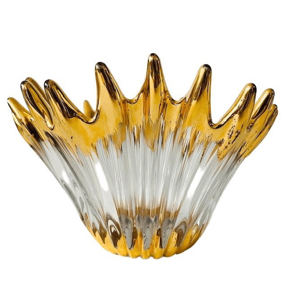 Image 1 of Cuenco de cristal soplado de mediados de siglo, bañado en oro, Cofrac Art Verrier, década de 1960