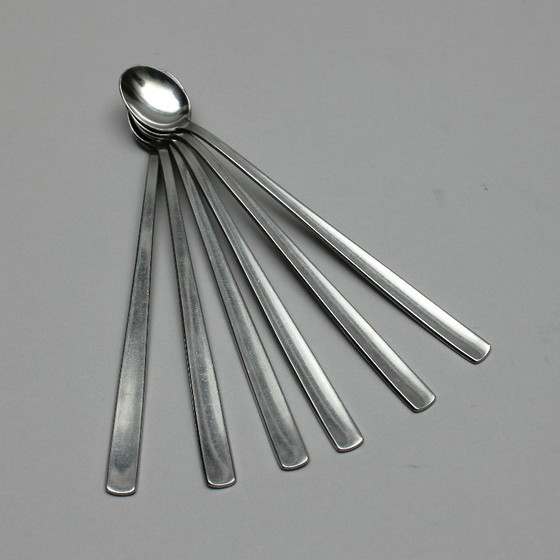 Image 1 of Folke Arström (1907-1997) - Gense Sweden - model Facette - 18-8 stainless steel - set van 6 lepels en 6 vorken (12x) 