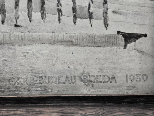 Lithographie - Conception d'une caserne sur le Vlijmensweg à Bois-le-Duc - Corps des ingénieurs de l'armée de Breda - 1939