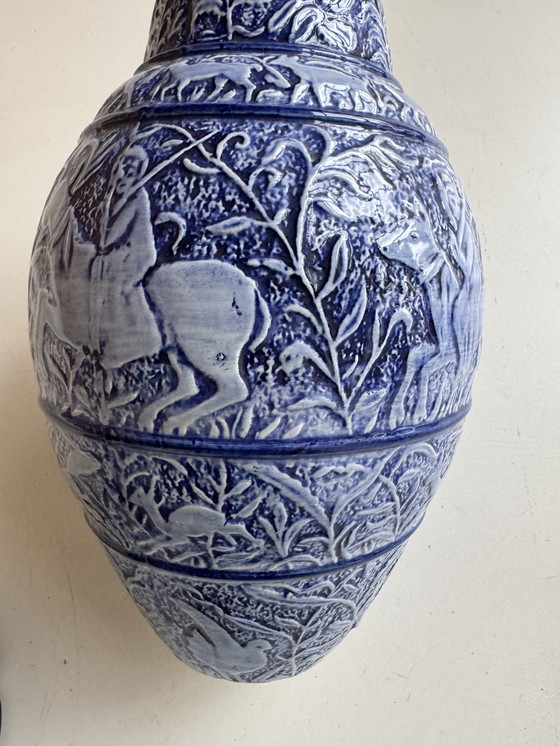 Image 1 of Grote blauwe steengoed vaas uit de jaren 60