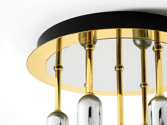 Image 1 of Lampada da soffitto postmoderna originale anni '80 di H. Schmidt Leuchtenfabrik, in ottone e cromo