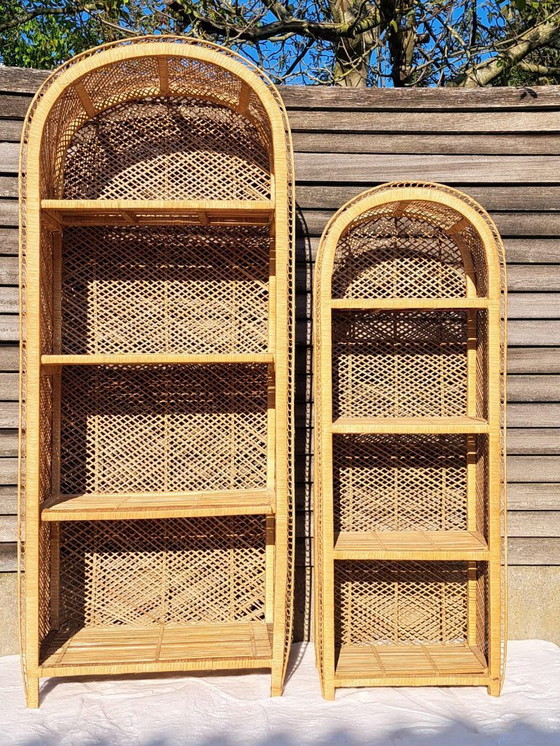 Image 1 of 2 Vintage boekenplanken van bamboe en rotan, jaren 60