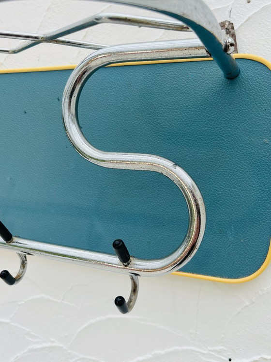 Image 1 of Appendiabiti da parete vintage blu e cromato