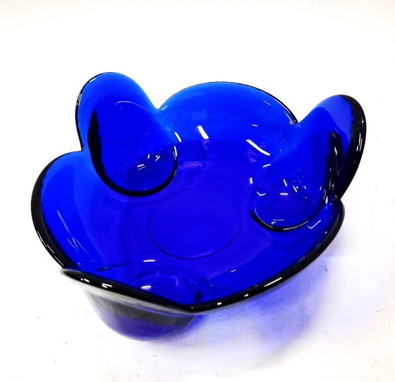 Image 1 of Vintage kobaltblauwe glazen snoepkom – sculpturale elegantie in diepblauw