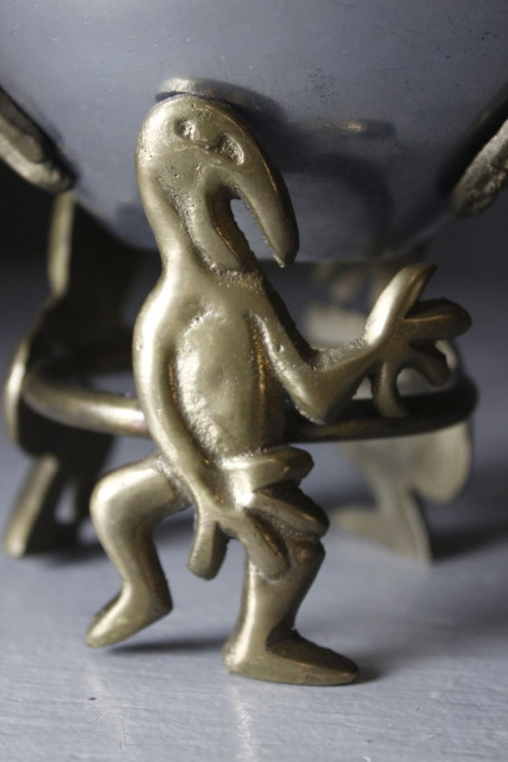 Image 1 of Skulpturale Schale, postmodernes Design, Messing & Aluminium, 1980er Jahre