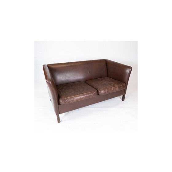 Image 1 of Vintage dark brown leather upholstered 2-seater sofa by Stouby Furniture, Denmark 1960