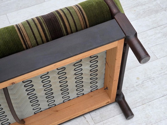 Image 1 of 1970s, Scandinavian 2-seater sofa, green furniture velour, beech wood.