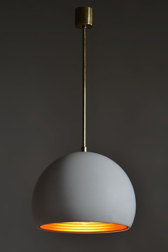 Restored Mid-Century Chandelier, by H.Guzzini for Meblo, Brass, Italy, 1960s – Pendant lamps, Plastic (photo 5 of 7)