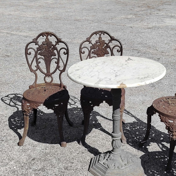 Garten-Set aus Gusseisen mit Stühlen und Tisch – Marmor, Klassiek (photo 3 of 20)